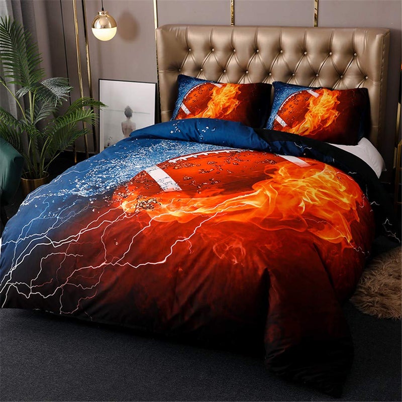 MOZEO 3D Football Bedding Duvet Cover Set 3 Piece (1 Duvet Cover+2 Pillowcase) for Teen Boys Sports Microfiber Bedding Quilt (Queen Football) - Image 2